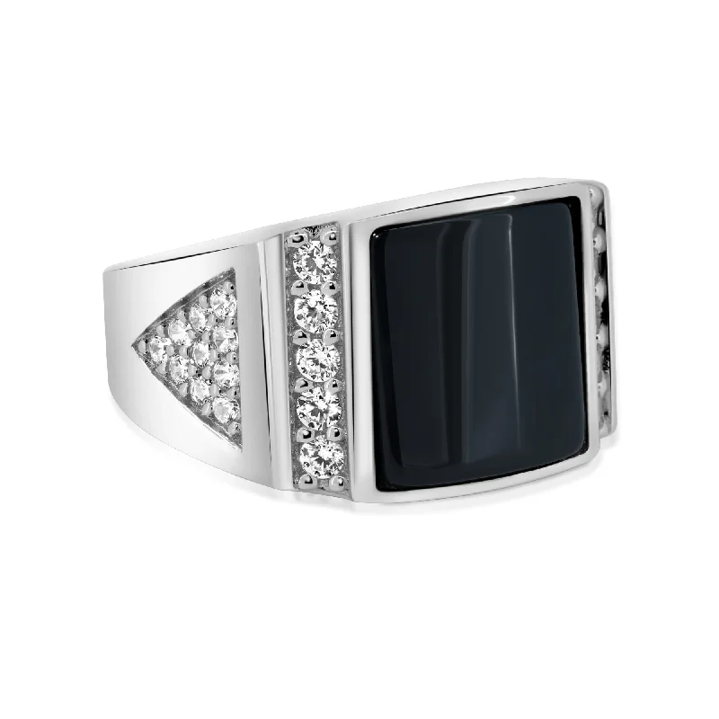 Beautiful Wedding Bands-Men's Sterling 925 Sterling Silver Rhodium Square Black Onyx CZ Triangle Shank Ring - GMR00344