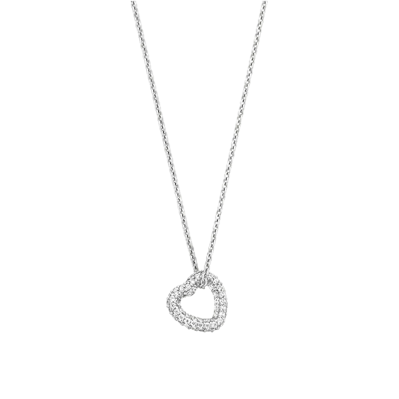 Unique Choker Necklaces-Ti Sento Platinum Silver Cubic Zirconia Pave Heart Necklace