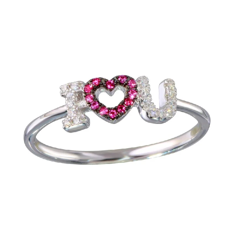 Dainty Silver Rings-Rhodium Plated 925 Sterling Silver "I Heart U" Ring - BGR01151