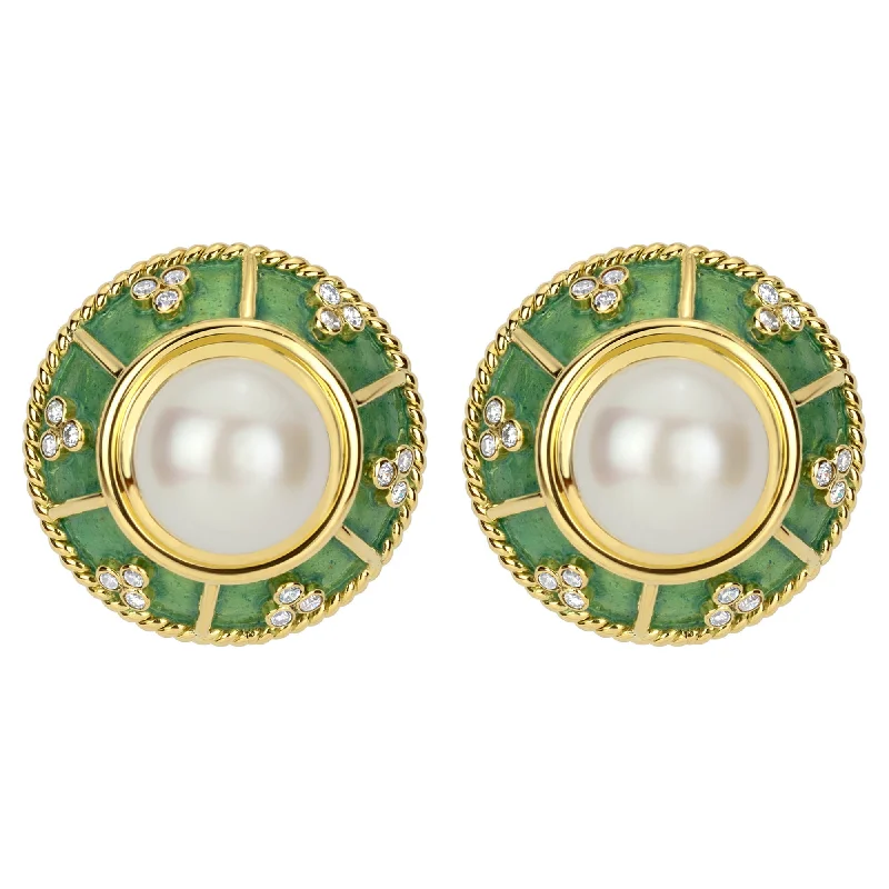 Trendy Silver Earrings-Earrings- South Sea Pearl And Diamond (enamel) (1851B)