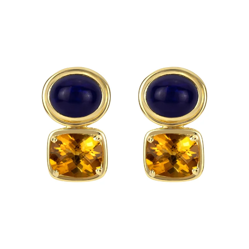 Bright Gemstone Earrings-Earrings- Citrine And Lapis Lazuli (1788I)