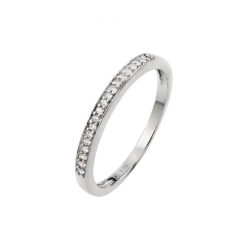 Men’s Statement Rings-Silver 925 Rhodium Plated Small Round CZ Band Ring - STR00938