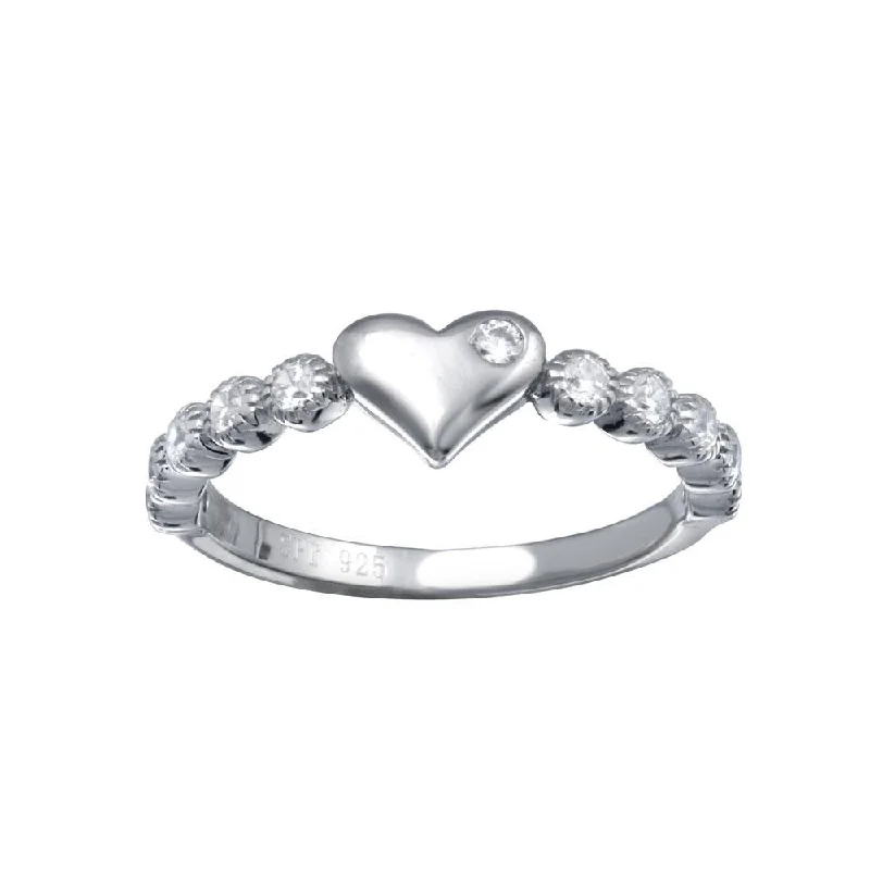 Vintage Wedding Bands for Women-Rhodium Plated 925 Sterling Silver CZ Heart Bubble Shank Ring - STR01164