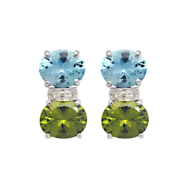 Statement Earrings for Weddings-Earrings-Blue Topaz, Peridot and Diamond  (187FS)