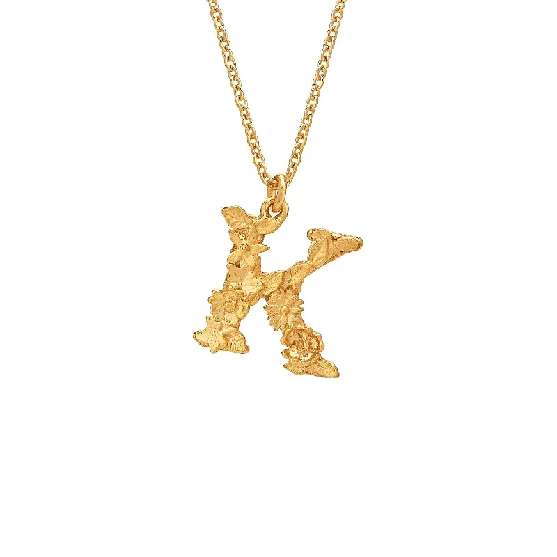 Modern Pendant Necklaces-Alex Monroe Floral Letter K Necklace