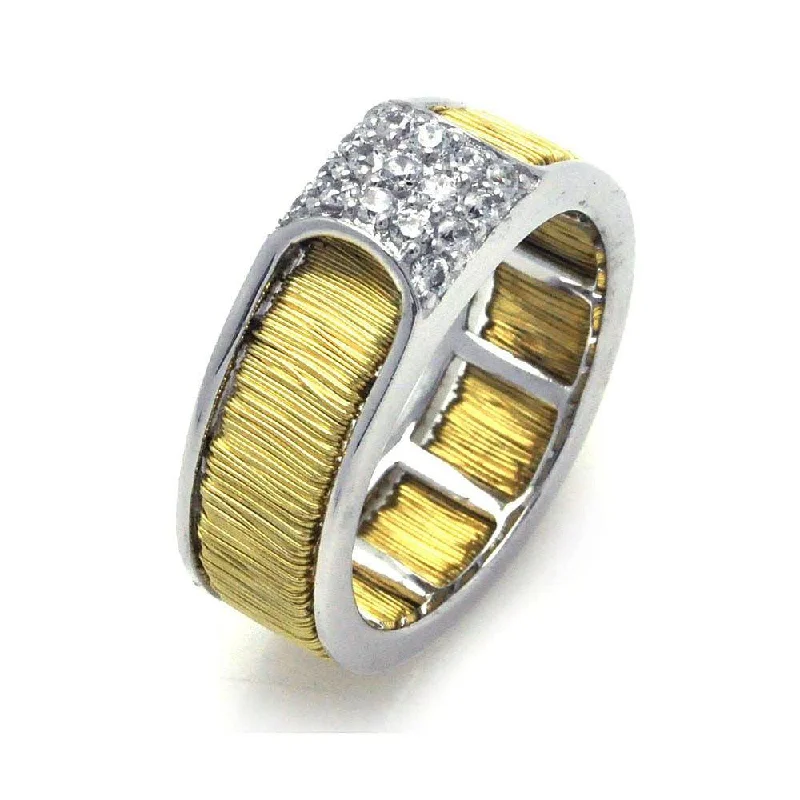 Luxury Silver Rings-Clearance-Silver 925 Rhodium and Gold Plated Wire Clear Pave Set CZ Ring - BGR00245