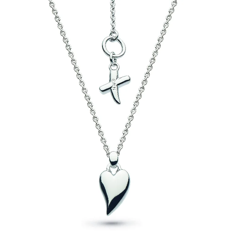 Long Silver Necklaces-Kit Heath Desire Kiss Rhodium Plate Mini Heart Necklace