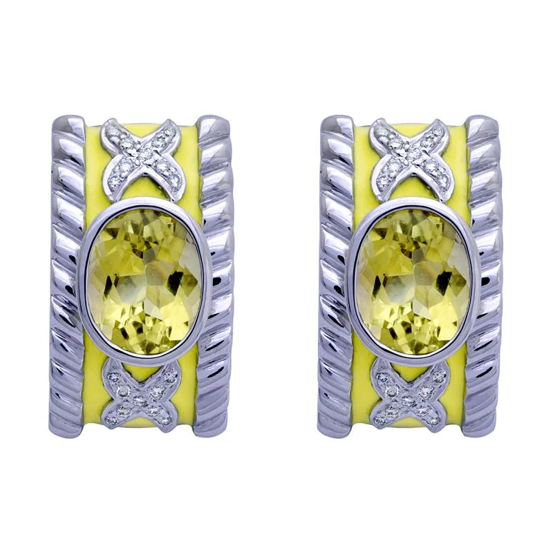 Simple Stud Earrings-Earrings- Lemon Quartz and Diamond (Enamel)  (257ES)