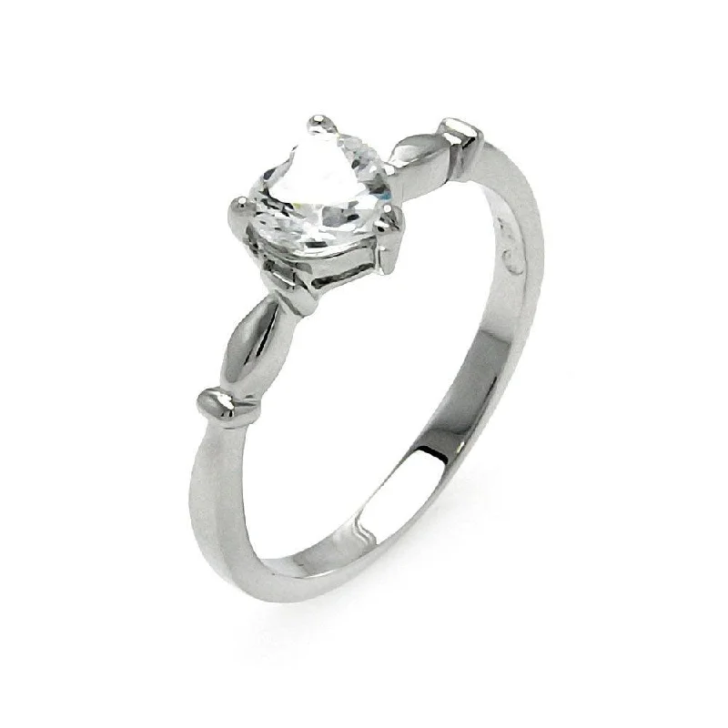 Silver Engagement Rings-Silver 925 Rhodium Plated Heart Clear CZ Bridal Ring - BGR00521