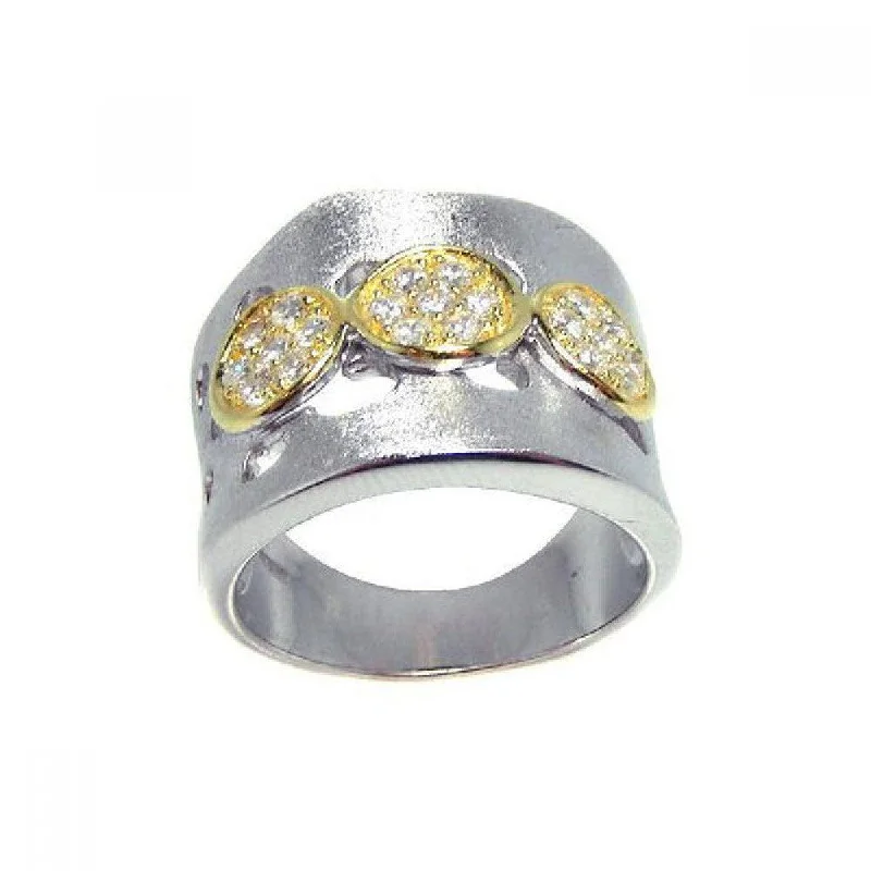 Unique Wedding Bands-Clearance-Silver 925 Rhodium and 3 Gold Plated Circle Matte Finish CZ Ring - STR00559