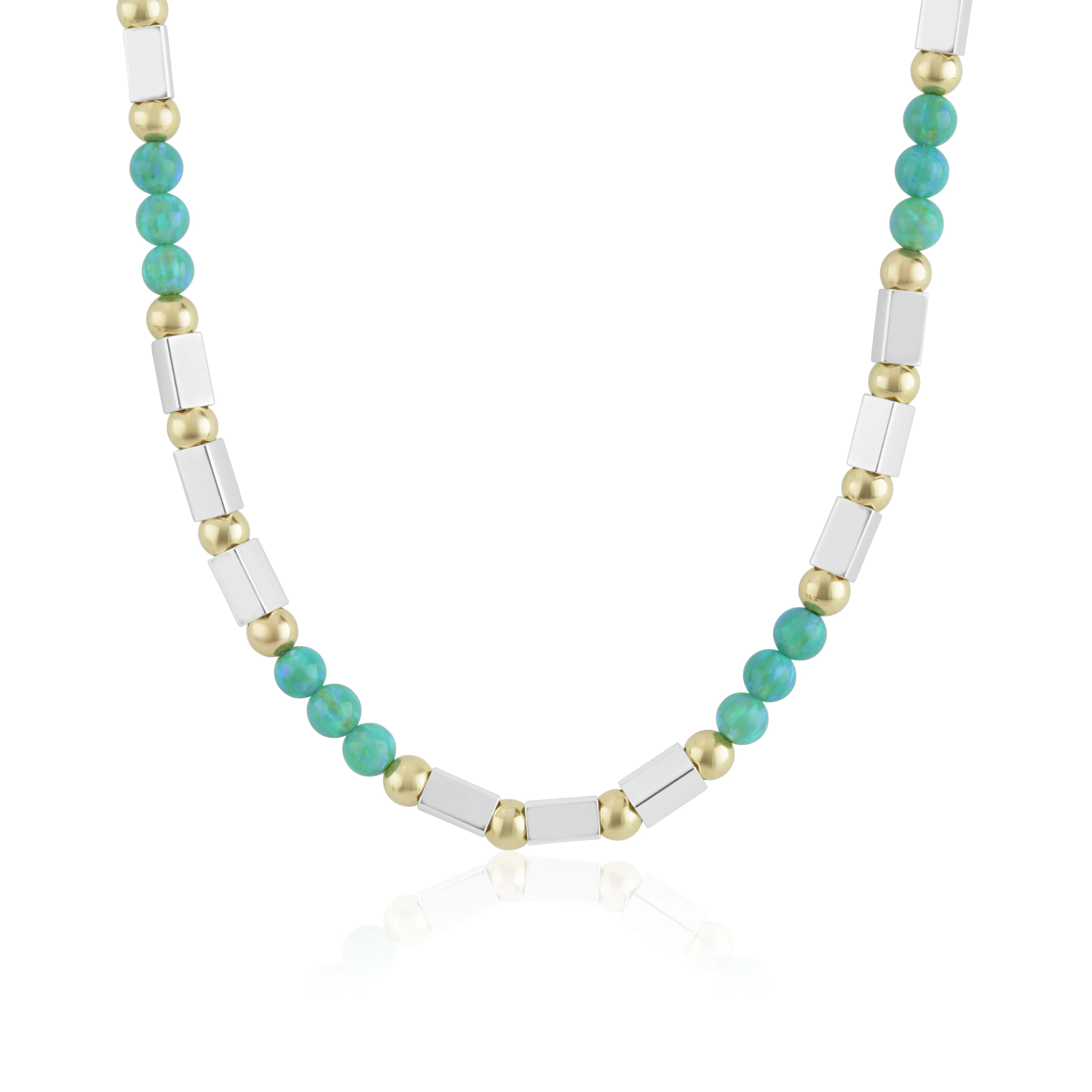 Luxury Crystal Pendant Necklaces-Lavan 9ct Gold Sterling Silver and Green Opal Necklace