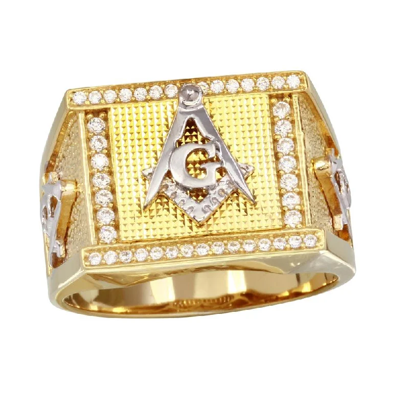 Custom Name Rings-Gold Plated 925 Sterling Silver Square Masonik Symbol Ring - GMR00243GR