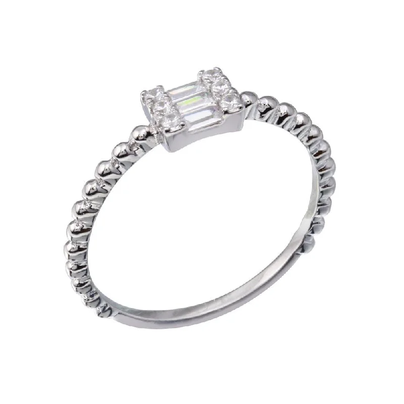 Silver and Gold Rings-Rhodium Plated 925 Sterling Silver Square Baguette Clear CZ Ring - BGR01350