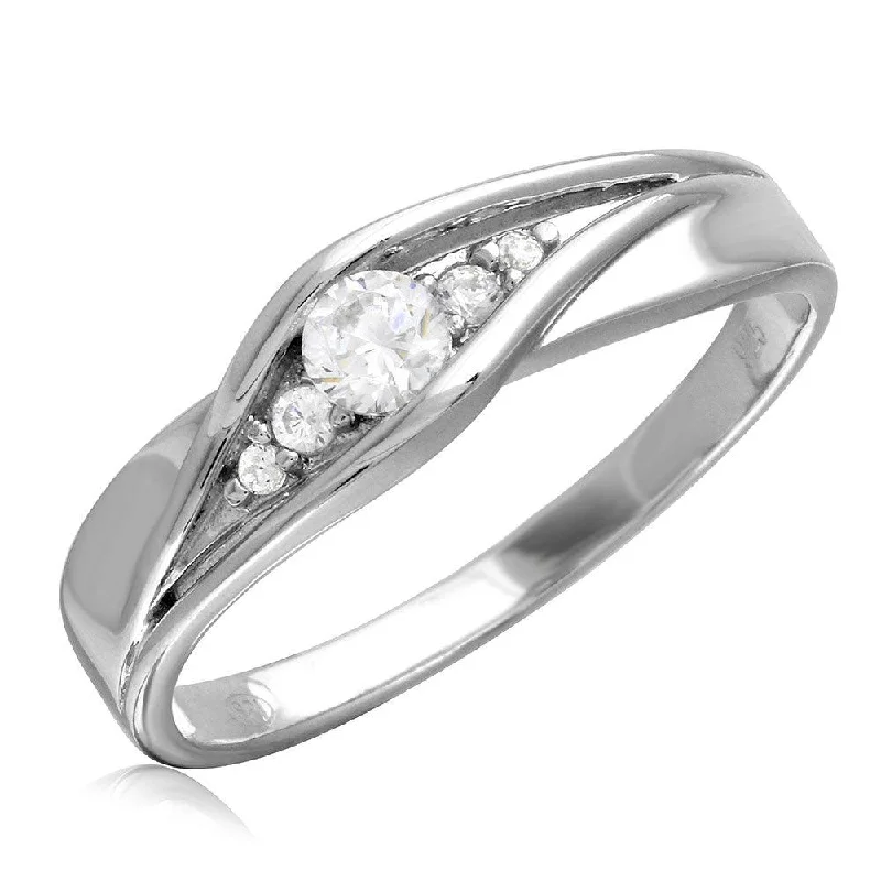 Vintage Wedding Rings-Rhodium Plated 925 Sterling Silver Round CZ Center Stones Wedding Ring - GMR00185