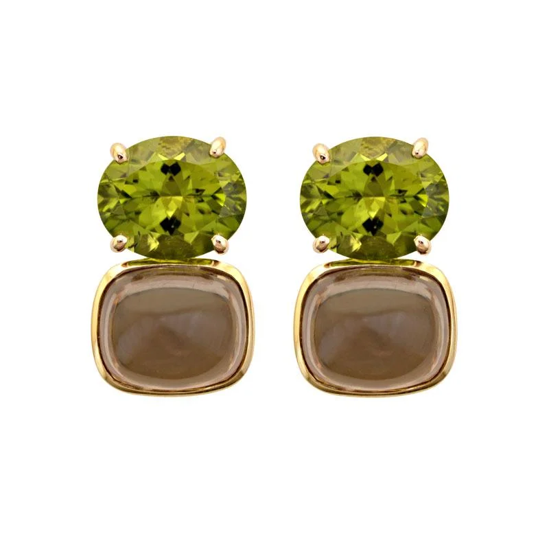 Custom Gemstone Earrings-Earrings-Peridot and Smokey Quartz  (2014B)