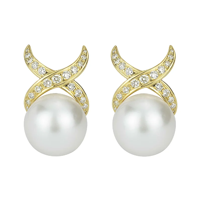 Diamond Hoop Earrings-Earrings - South Sea Pearl And Diamond