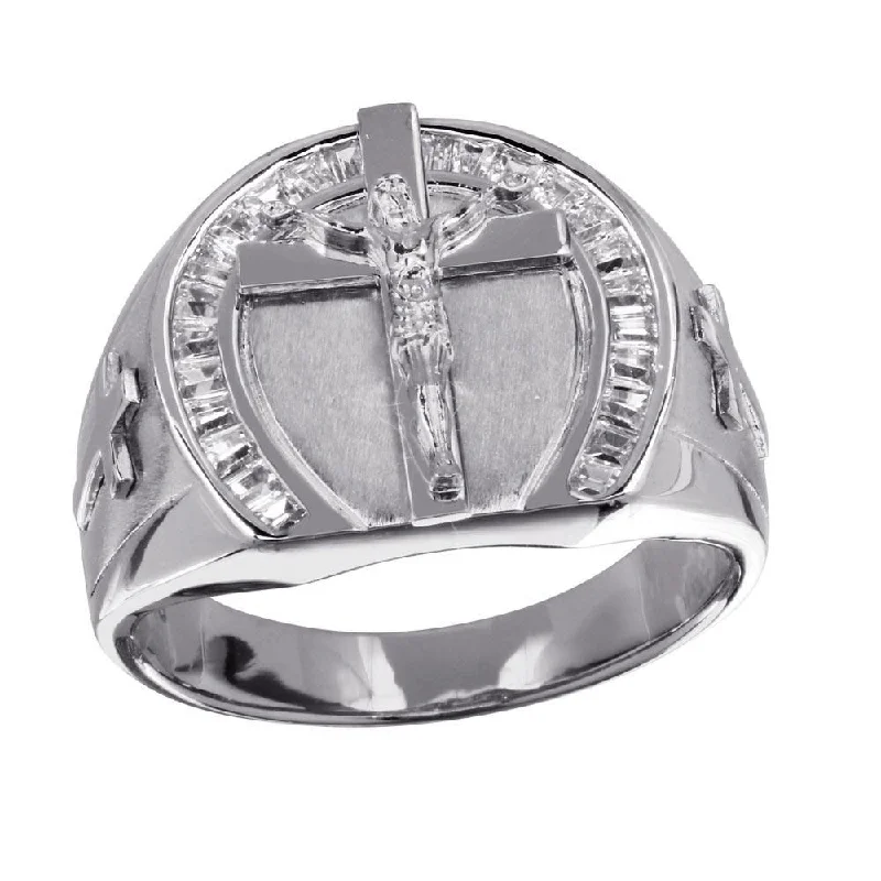 Beautiful Wedding Ring Sets-Rhodium Plated 925 Sterling Silver Men's Crucifix Ring - GMR00229RH