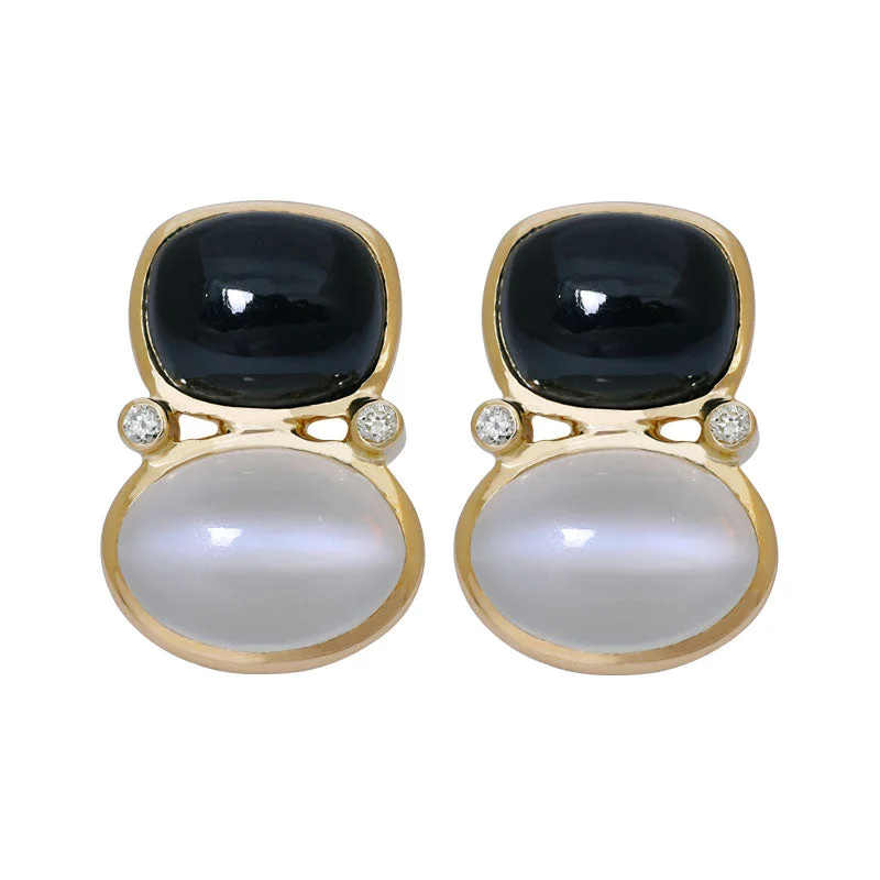 Sparkly Gold Earrings-Earrings- Black Onyx, Moonstone and Diamond