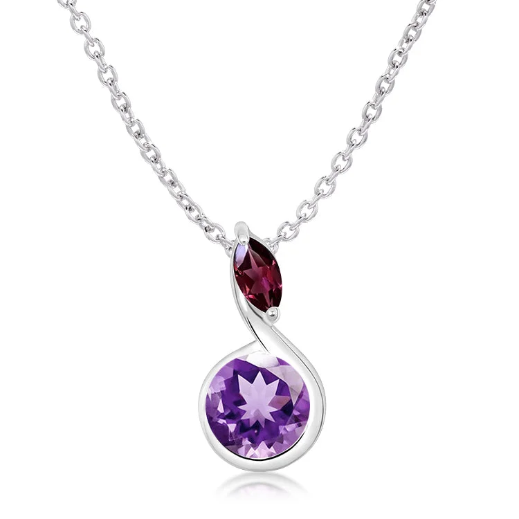 Sparkling Heart Pendant Necklaces-Unique & Co Silver Amethyst Rhodolite Pendant Necklace