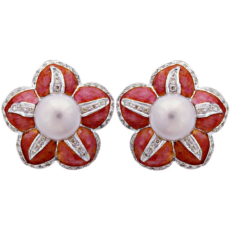 Big Statement Earrings-Earrings- S.S. Pearl And Diamond (enamel) (100CS)