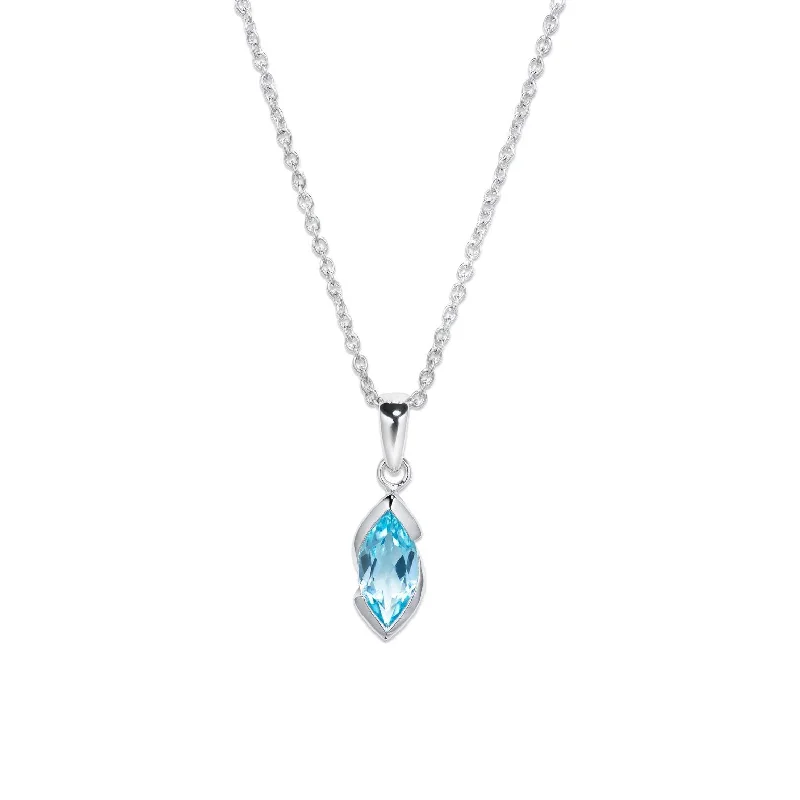 Elegant Dainty Necklaces-Unique & Co Marquis Blue Topaz Pendant