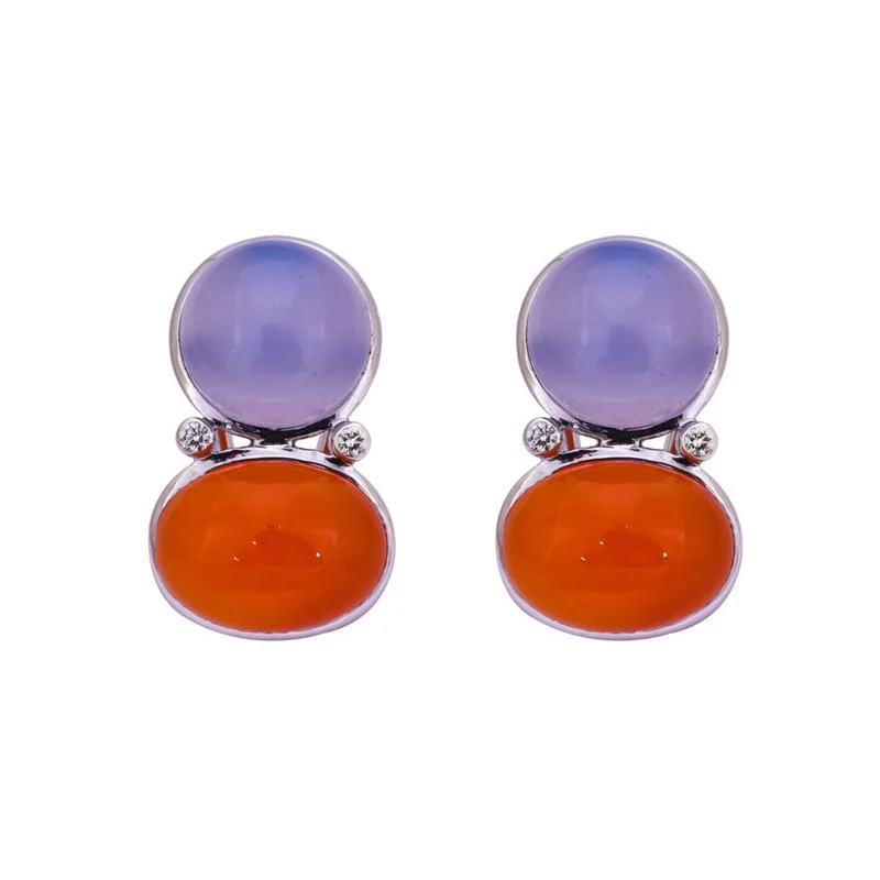 Wedding Jewelry Earrings-Earrings- Chalcedony, Cornelian and Diamond  (254HS)