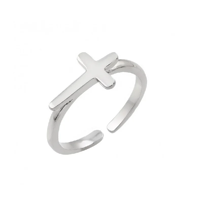 Simple Gold Wedding Bands-Silver 925 Rhodium Plated Mini Cross Toe Ring - BGR00839