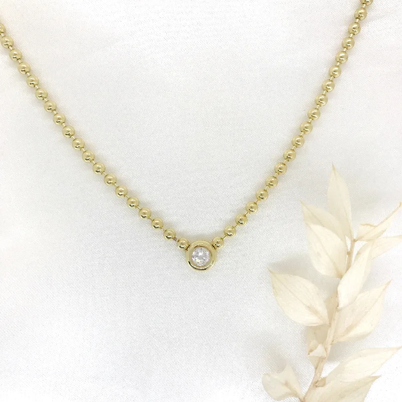 Trendy Gold Pendant Necklaces-18k/925 Vermeil Ball Necklace with CZ Bezel