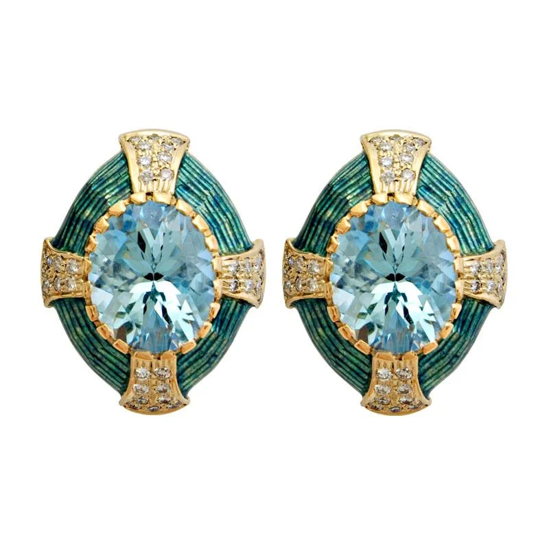 Dainty Gold Earrings-Earrings-Blue Topaz and Diamond (Enamel)  (1659E)