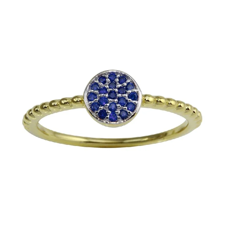 Fashionable Rings for Women-Gold Plated 925 Sterling Silver Circle Ring with Blue CZ - BGR01183BLUE