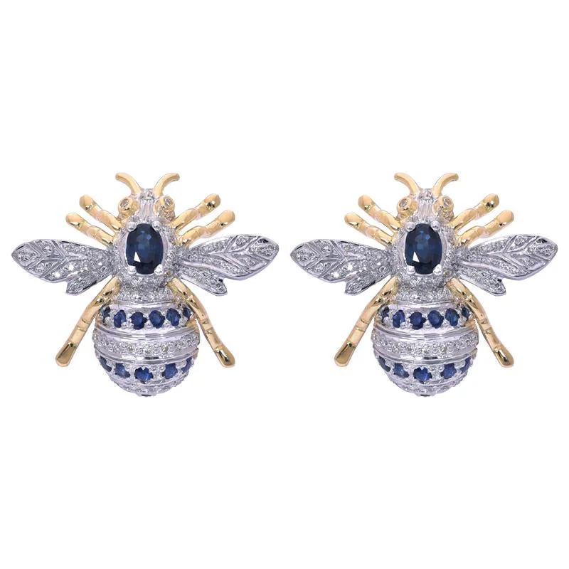 Bold Drop Earrings-Earrings- Blue Sapphire and Diamond  (40GM)