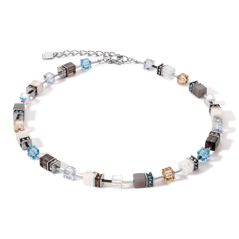 Simple Choker Necklaces-Coeur De Lion Aqua-Beige Iconic GeoCUBE® Necklace