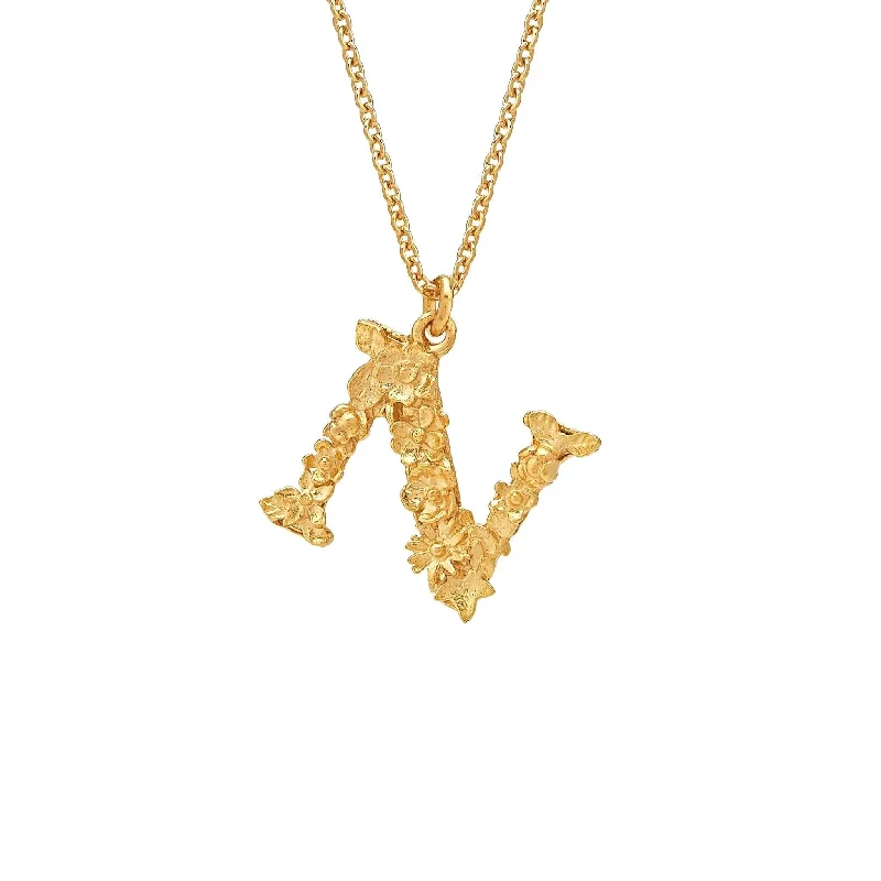 Vintage Gold Necklaces-Alex Monroe Floral Letter N Necklace