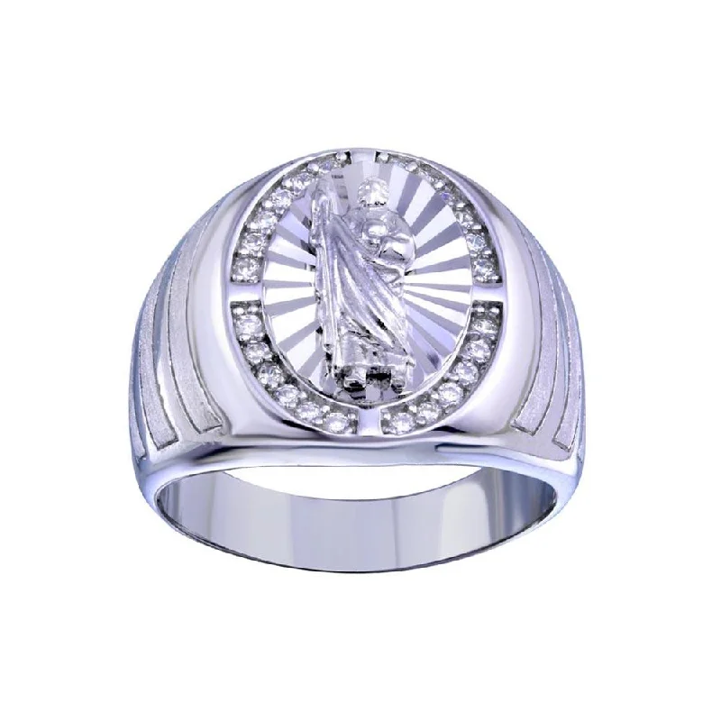 Luxury Silver Rings-Rhodium Plated 925 Sterling Silver Saint Jude CZ Ring - GMR00329