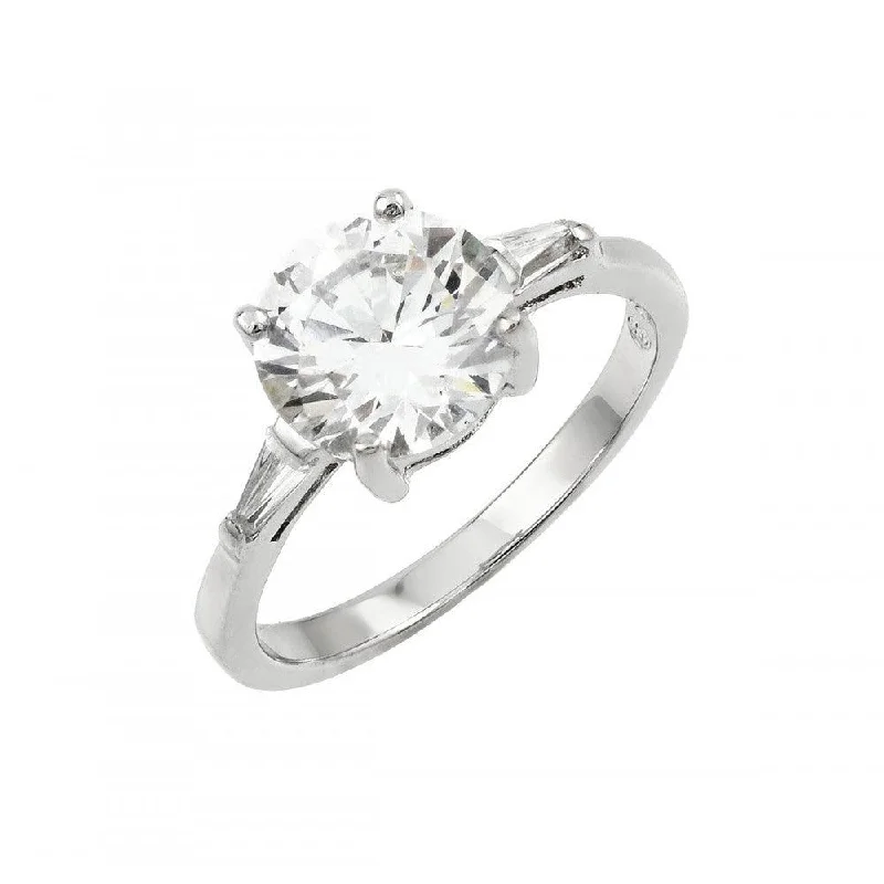 Fashionable Wedding Ring Sets-Silver 925 Rhodium Plated Clear CZ Solitaire Ring - BGR00901