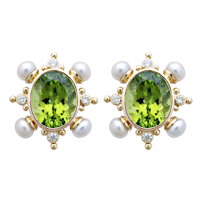 Classic Stud Earrings-Earrings- Peridot, Pearl And Diamond (1876C)