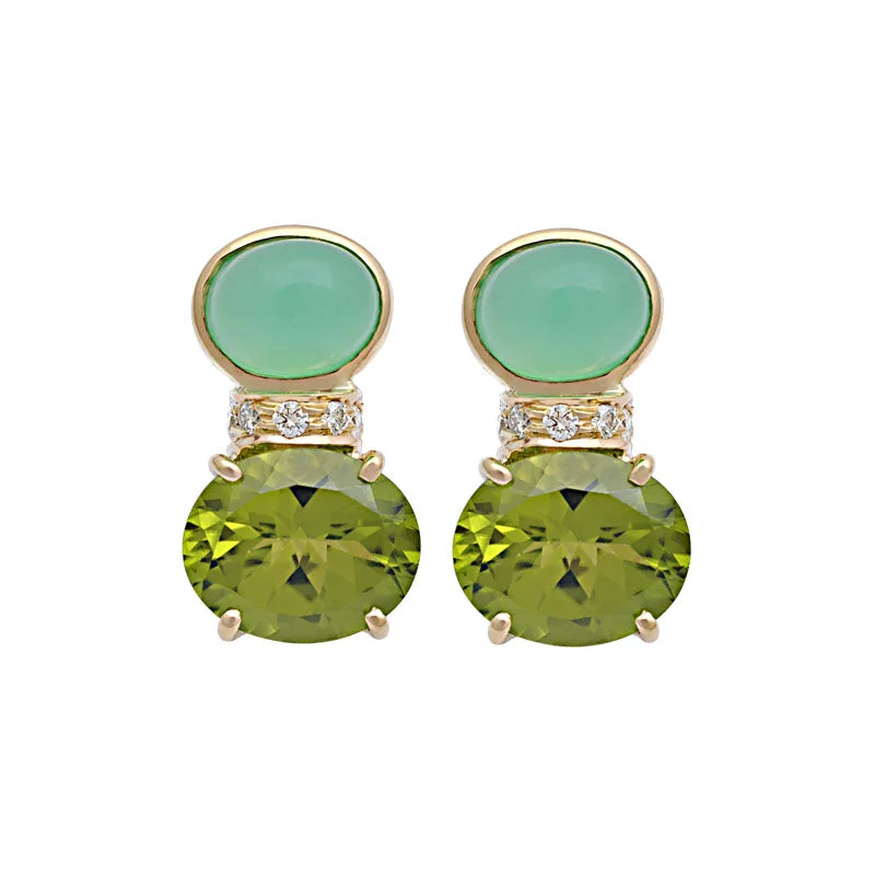 Rose Gold Earrings-Earrings-Chrysoprase, Peridot and Diamond