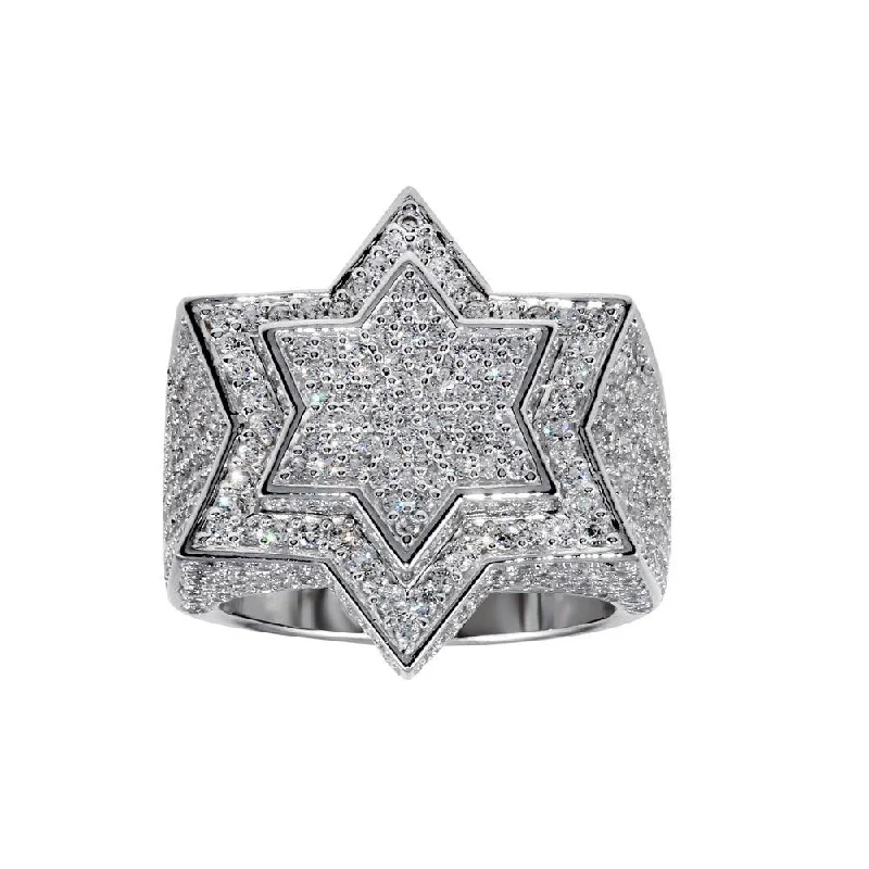 Stunning Gemstone Rings-Rhodium Plated 925 Sterling Silver Star CZ Ring - GMR00312