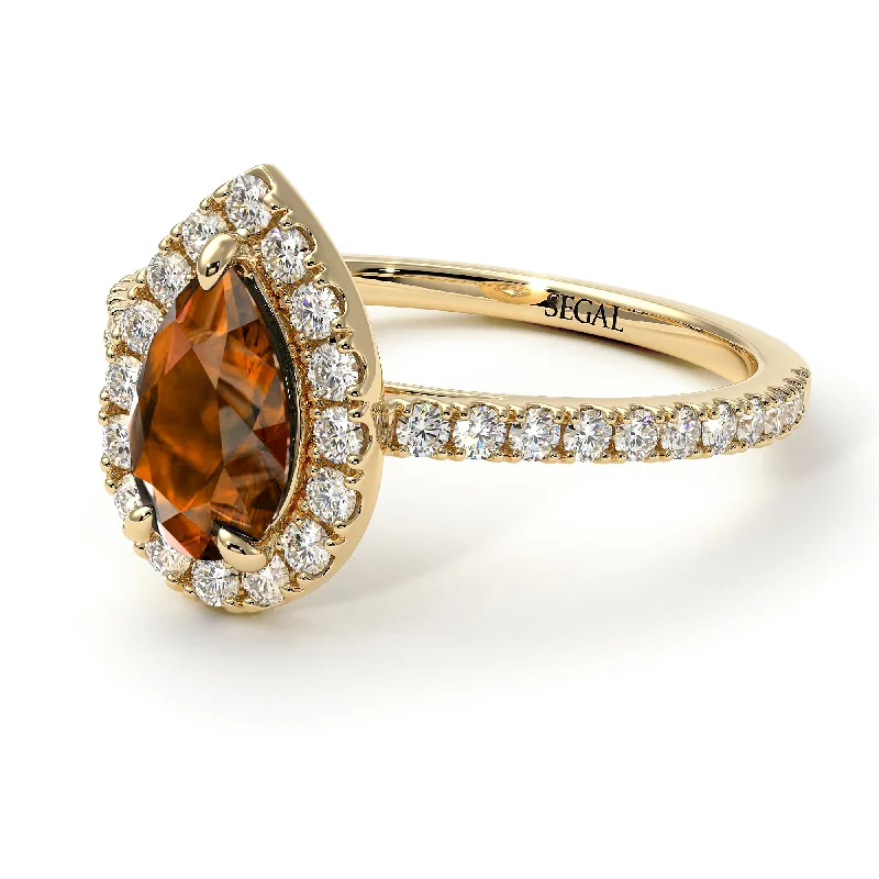 Matching Wedding Rings-Pear Shaped Halo Brown Diamond Ring - Janet No. 1101