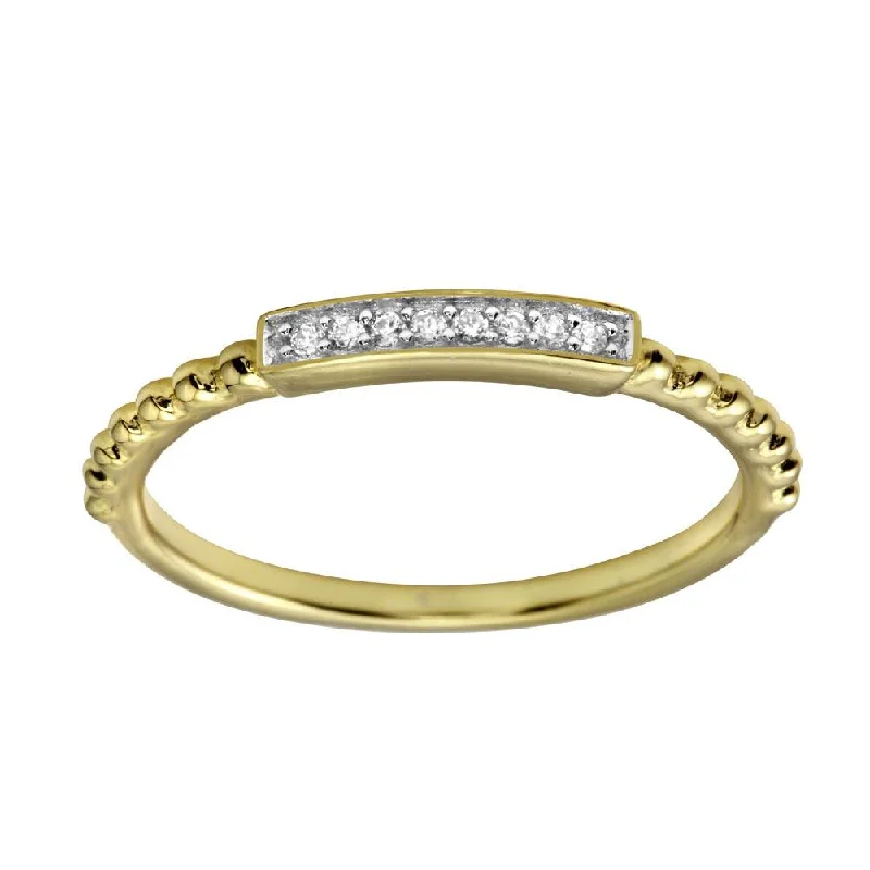 Dainty Wedding Bands-Gold Plated 925 Sterling Silver Bar Ring with CZ - BGR01182