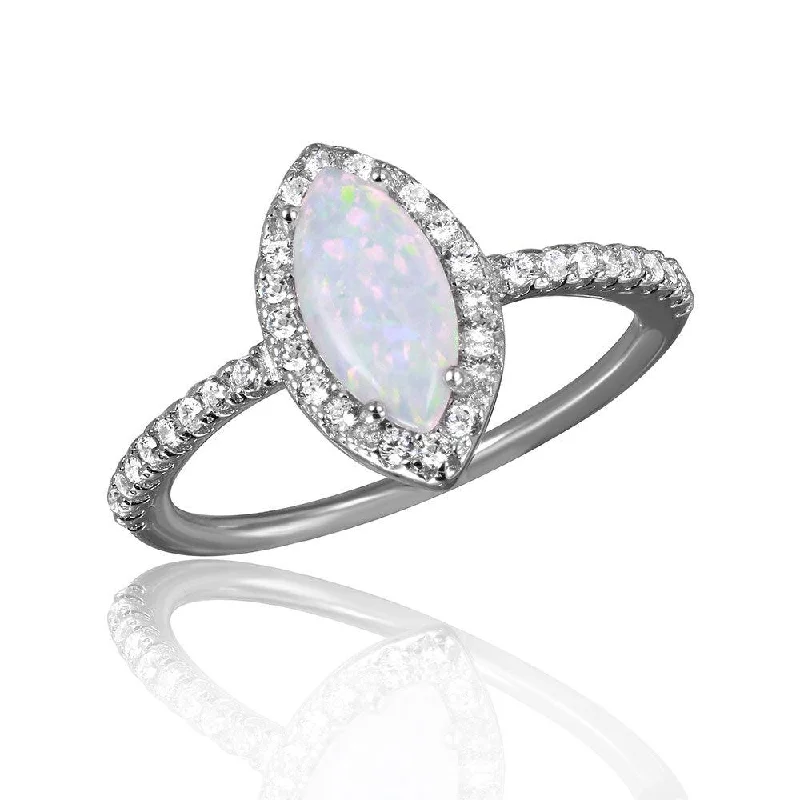 Luxury Gold Rings-Silver 925 Rhodium Plated Cats Eye Ring with Synthetic Opal and CZ - BGR01044