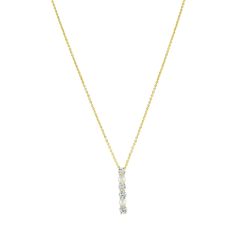 Elegant Crystal Pendant Necklaces-Gold Plated White Pearl and Cubic Zirconia Pendant Necklace