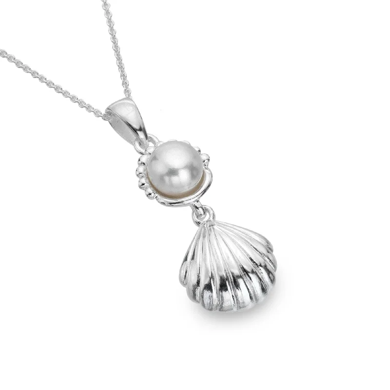 Luxury Wedding Necklaces-Sea Gems Silver Shell and Freshwater Pearl Necklace