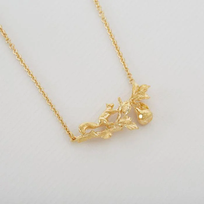 Pearl Necklace for Brides-Alex Monroe 22ct Gold Vermeil Scampering Squirrel Inline Branch Necklace