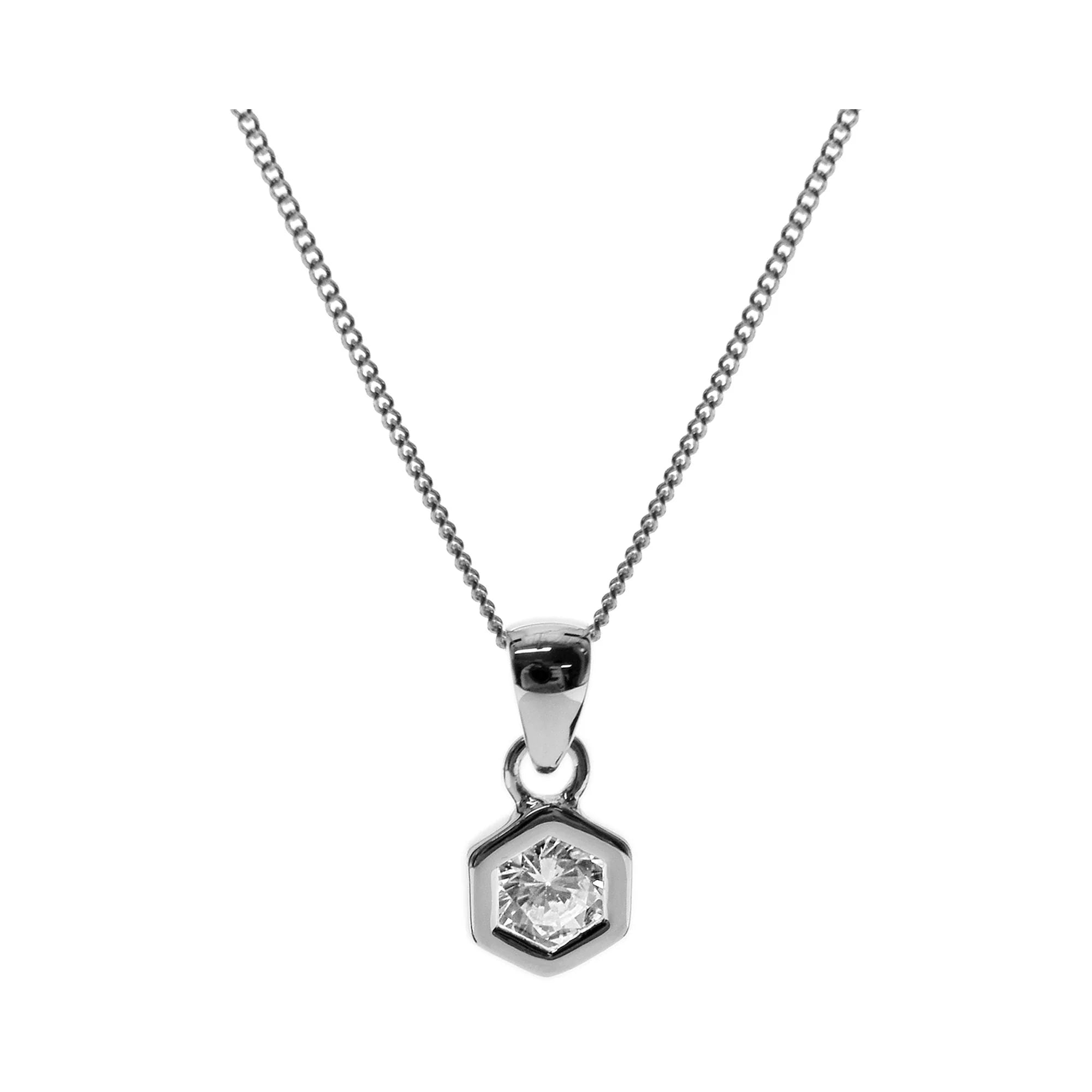 Birthstone Necklaces-Sterling Silver Cubic Zirconia Hexagon Pendant Necklace