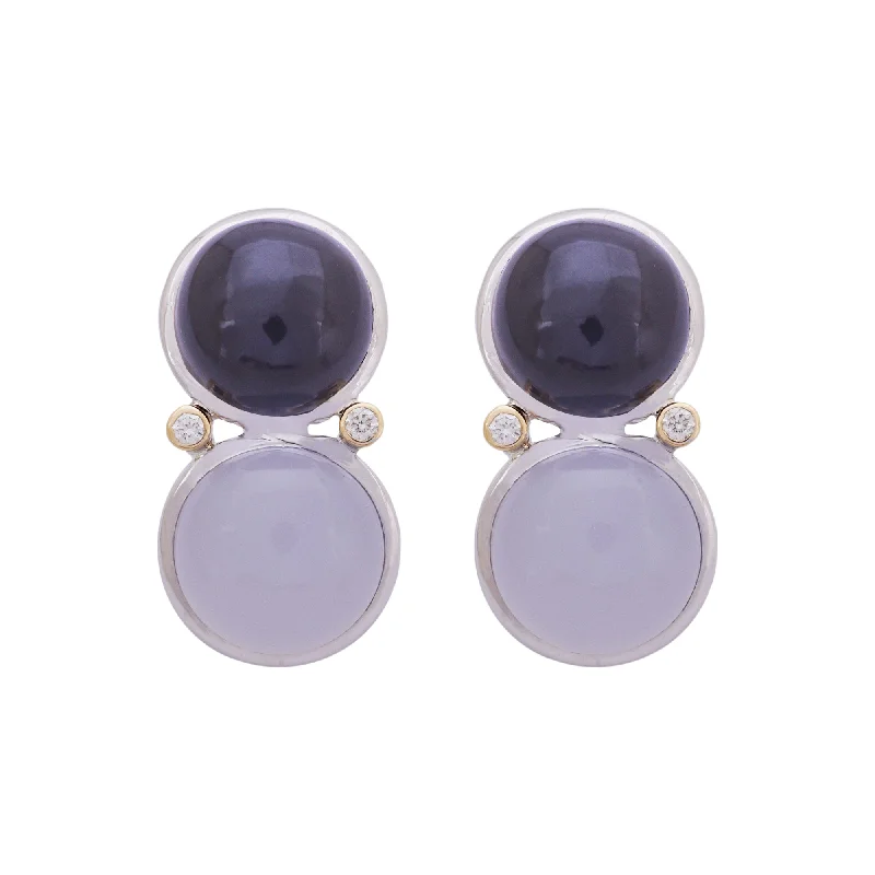 Large Gemstone Earrings-Earrings- Onyx, Chalcedony and Diamond