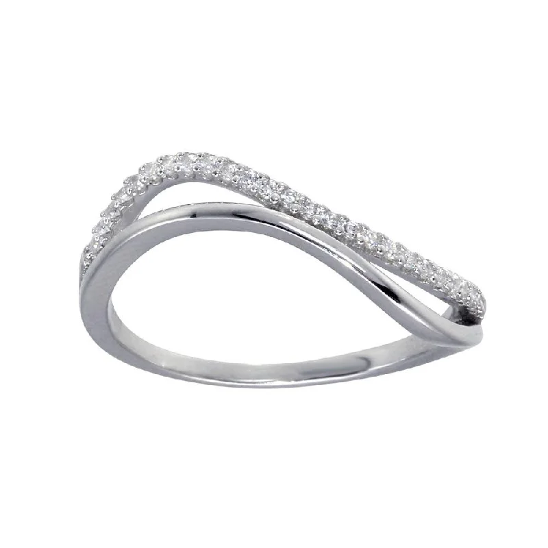 Affordable Diamond Rings-Rhodium Plated 925 Sterling Silver Double Wave CZ Ring - GMR00294