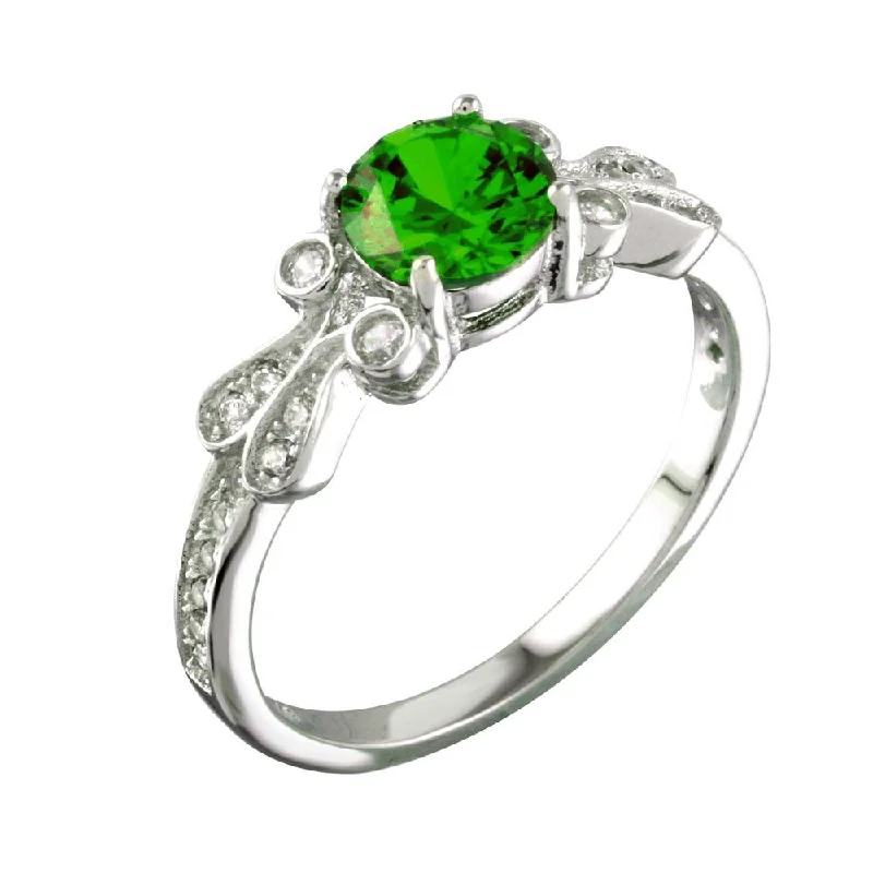 Fashion Rings for Men-Rhodium Plated 925 Sterling Silver Green Oval CZ Ring - BGR01165GRN