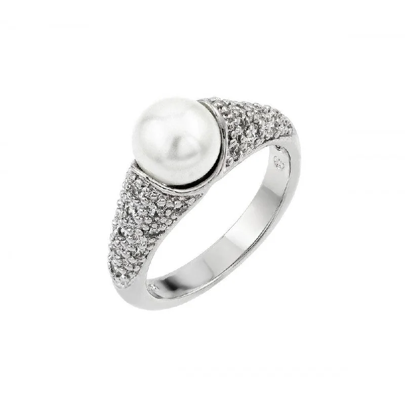 Personalized Engagement Rings-Silver 925 Rhodium Plated Synthetic Pearl Ring - BGR00845