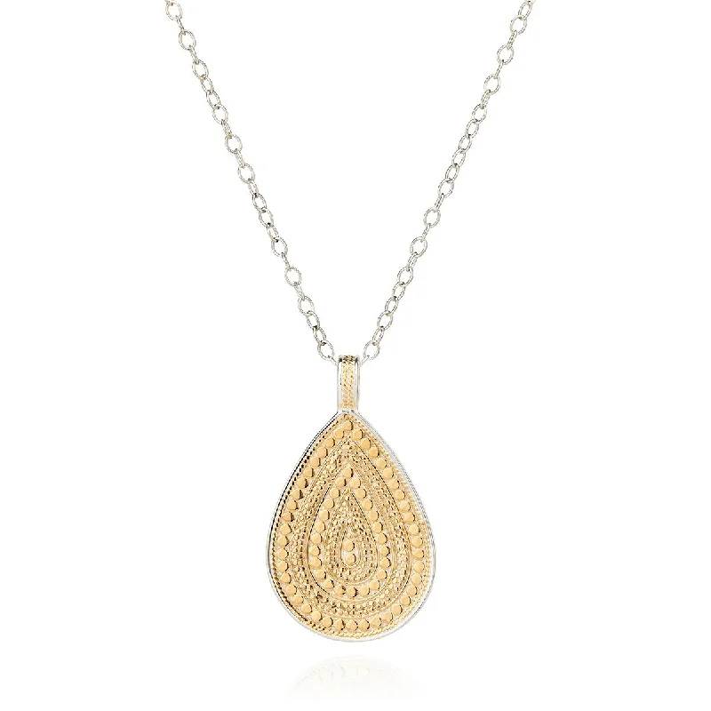 High-Quality Gold Necklaces-Anna Beck Large Beaded Teardrop Necklace - Reversible